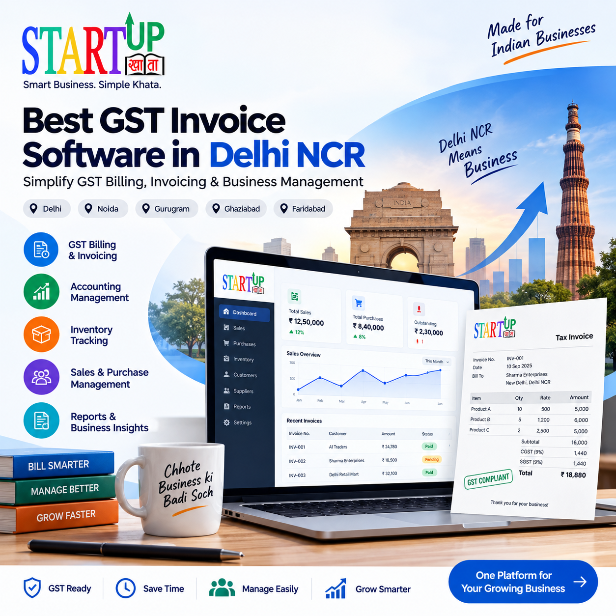 Best GST Invoice Software in Delhi NCR | GST Billing Software – StartupKhata